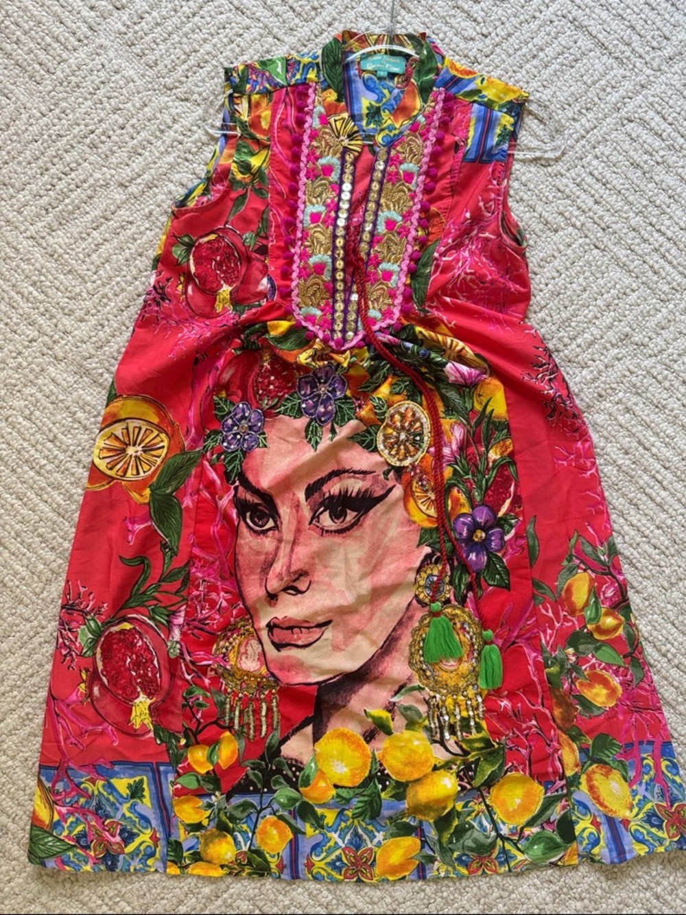 Antica Sartoria beaded embroidered resort wear sleeveless summer tropical dress - Picture 7 of 14
